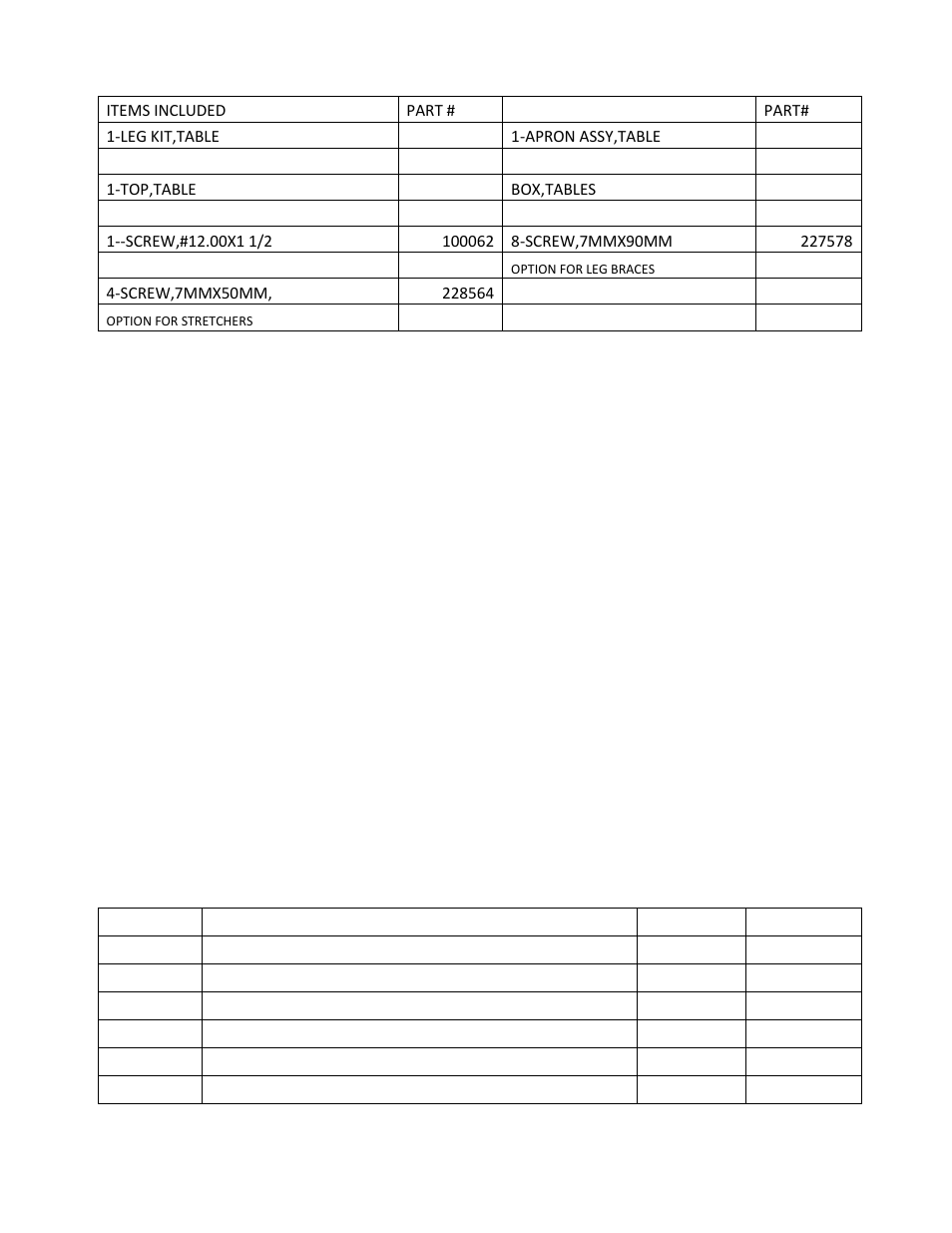 Assembly components | Carolina PLAIN APRON TABLES User Manual | Page 3 / 6