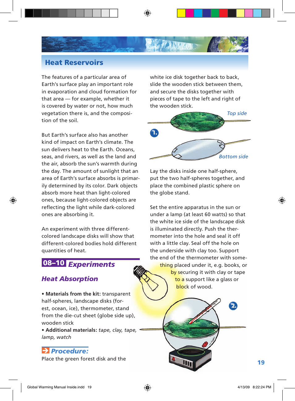Heat reservoirs, 08–10 experiments, Heat absorption | Procedure | Carolina Global Warming User Manual | Page 5 / 5