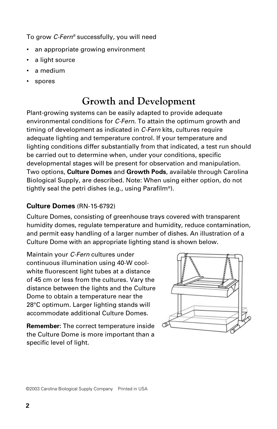 Growth and development | Carolina C-FERN Spores User Manual | Page 2 / 8