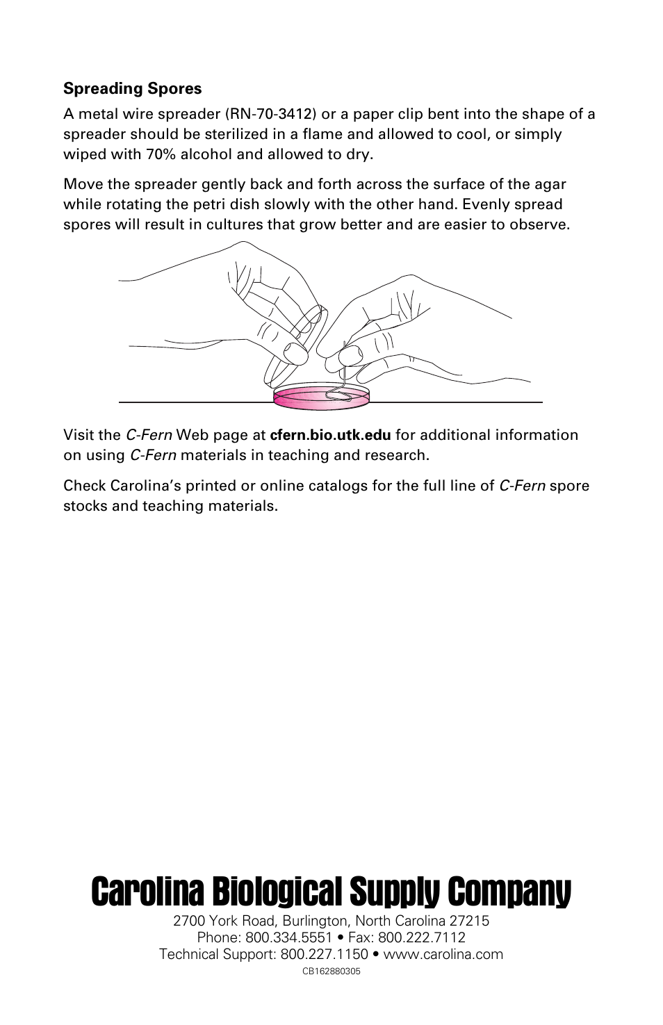 Carolina biological supply company | Carolina C-FERN Spores User Manual | Page 8 / 8