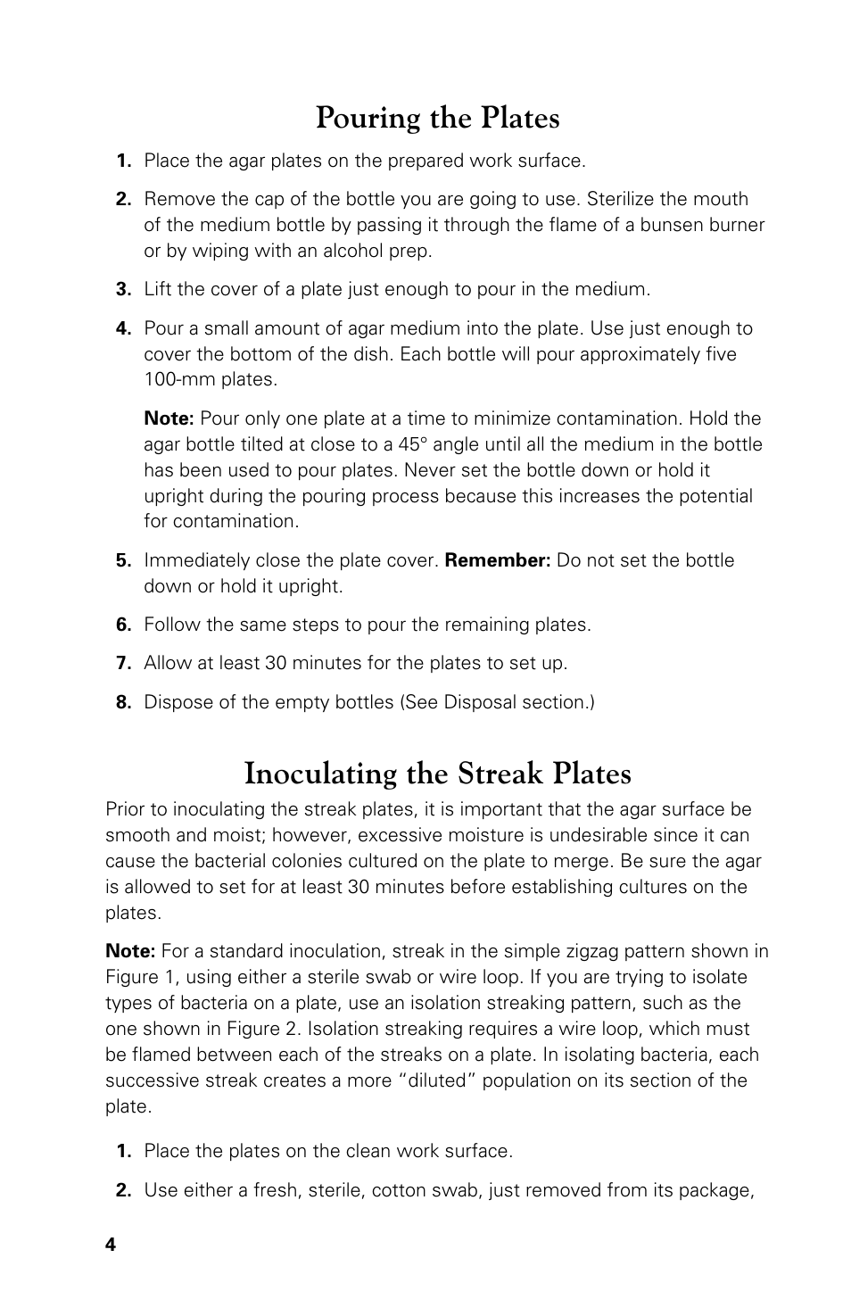 Pouring the plates, Inoculating the streak plates | Carolina Bottled Media User Manual | Page 4 / 8