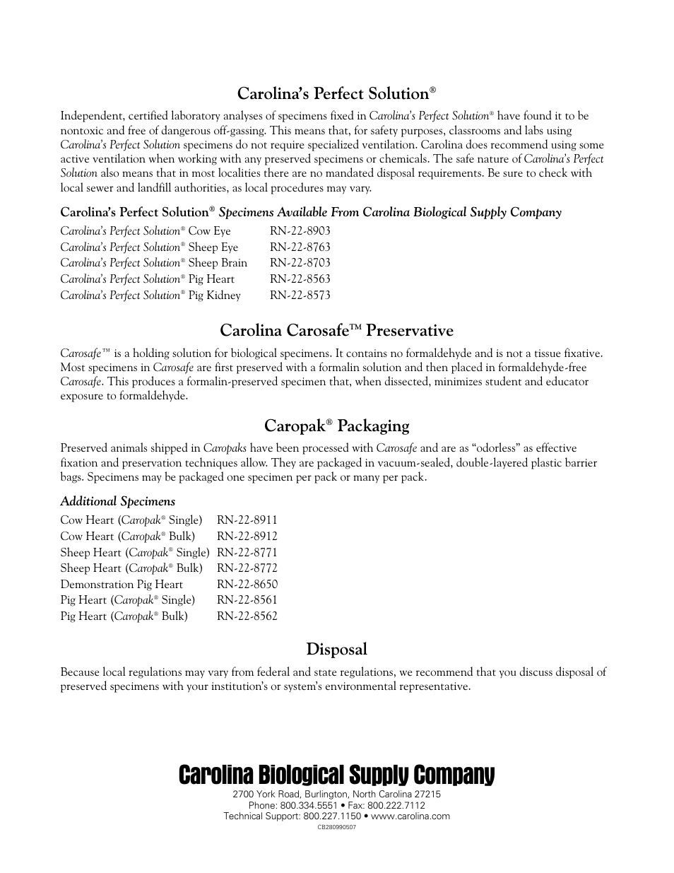 Carolina biological supply company, Carolina’s perfect solution, Carolina carosafe | Preservative, Caropak, Packaging, Disposal | Carolina Mammal Heart Dissection Guide User Manual | Page 4 / 4