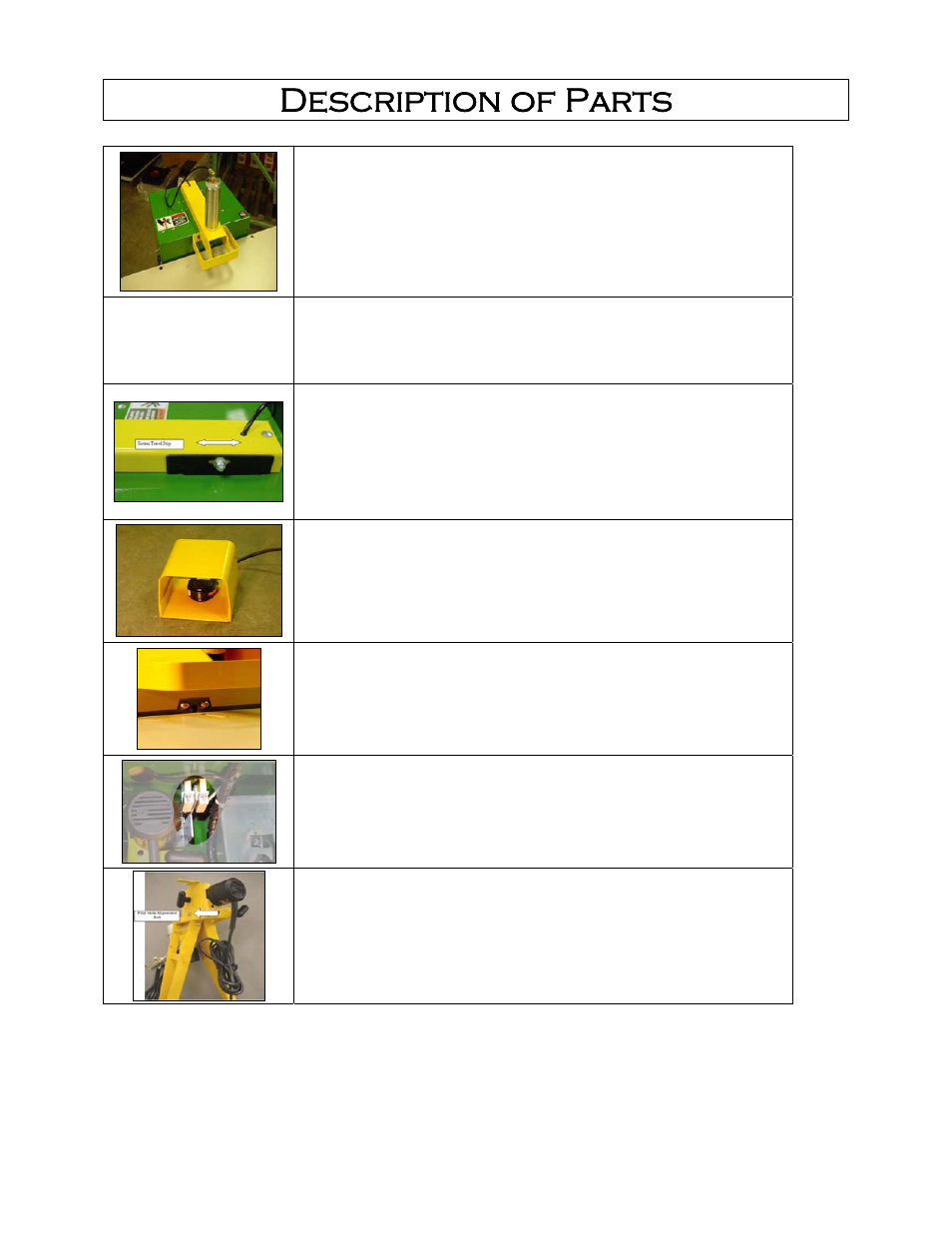 Description of parts | Castle TSM-21 Serial 61064 and lower (Mead) Operator Manual User Manual | Page 14 / 36