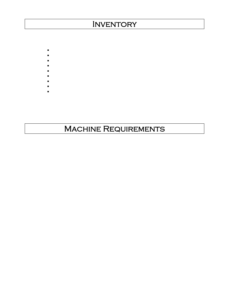 Inventory, Machine requirements | Castle TSM-21 Serial 61064 and lower (Mead) Operator Manual User Manual | Page 4 / 36