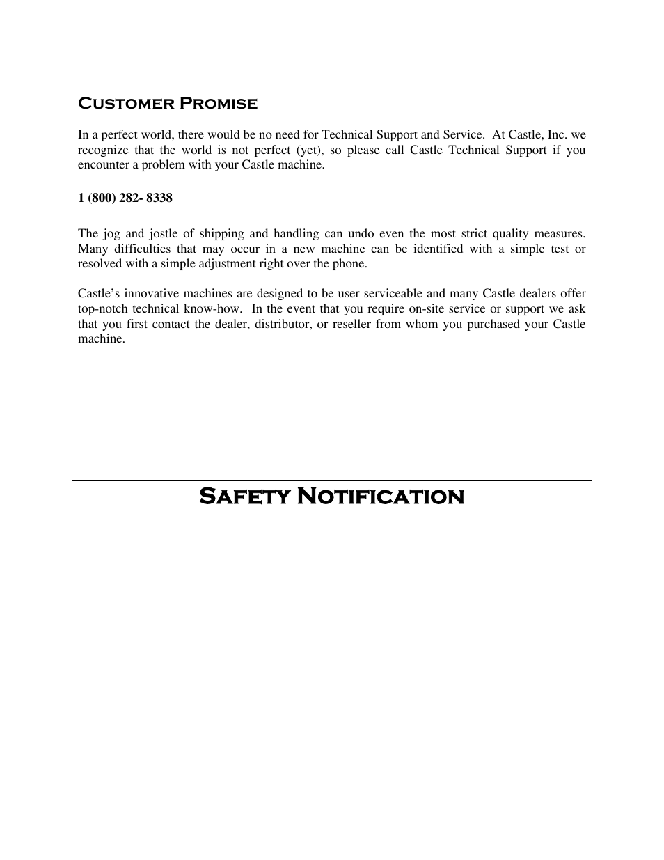 Safety notification | Castle TSM-21 Serial 61076 to 64233 (Parker) Operator Manual User Manual | Page 3 / 36