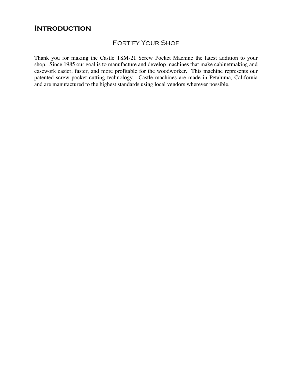Introduction | Castle TSM-21 Serial 61076 to 64233 (Parker) Operator Manual User Manual | Page 4 / 36