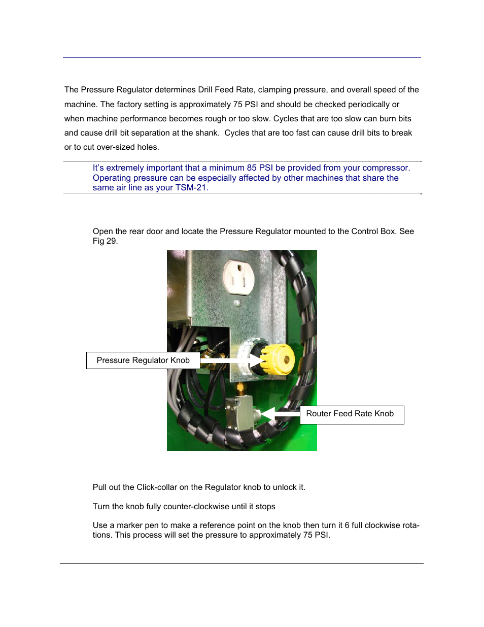 26 air pressure regulator setting 21.90, 1 to reset the air pressure regulator, Ressure | Egulator, Etting | Castle TSM-21 Diagnostic Manual User Manual | Page 51 / 63