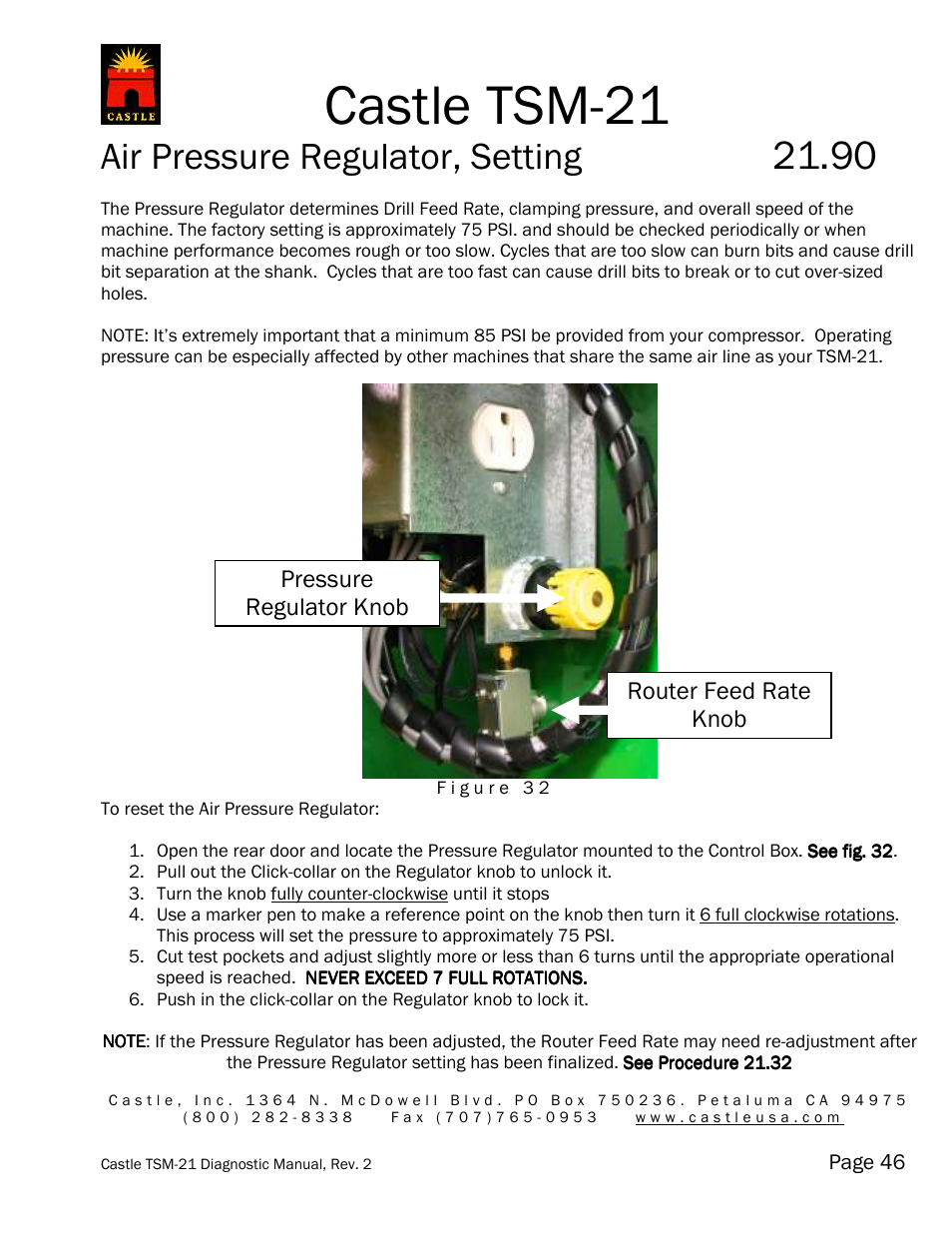 Castle TSM-21 Adjusting Pressure Regulator User Manual | 1 page
