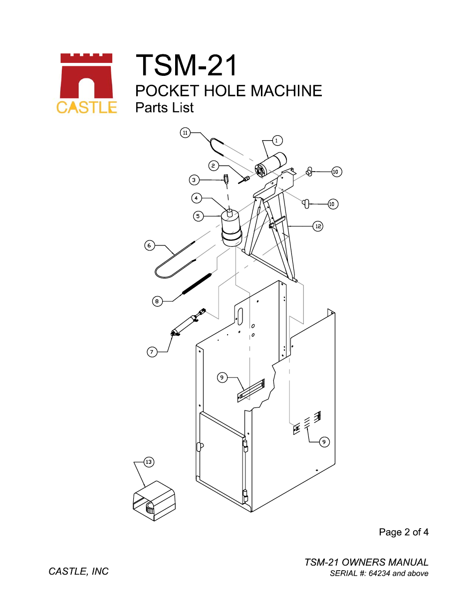 Castle TSM-21 Serial 64234 and above Assembly Drawing & Parts User Manual | Page 2 / 8