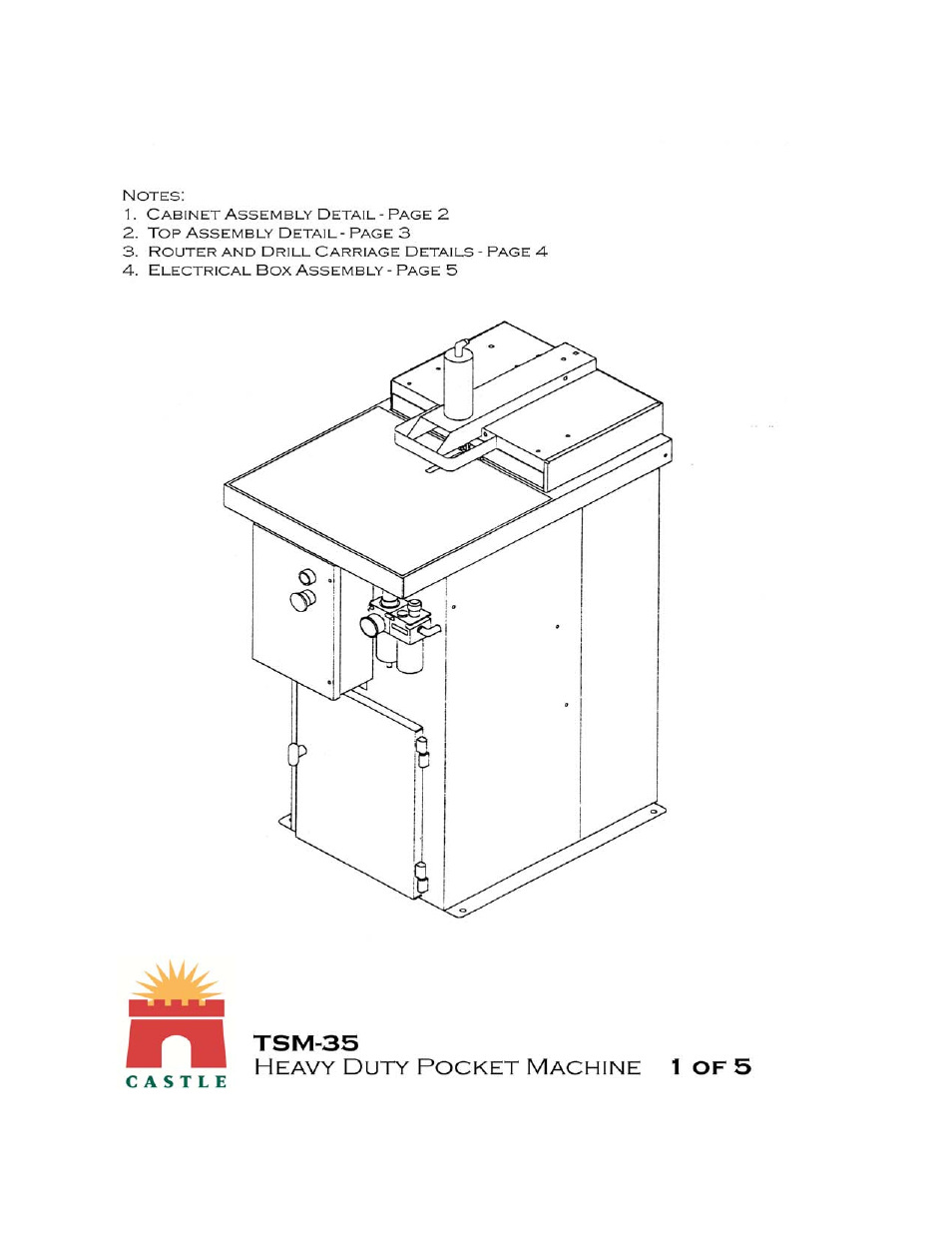 Drawing 1 | Castle TSM-35 Serial 60343 and lower Assembly Drawing & Parts User Manual | Page 2 / 12