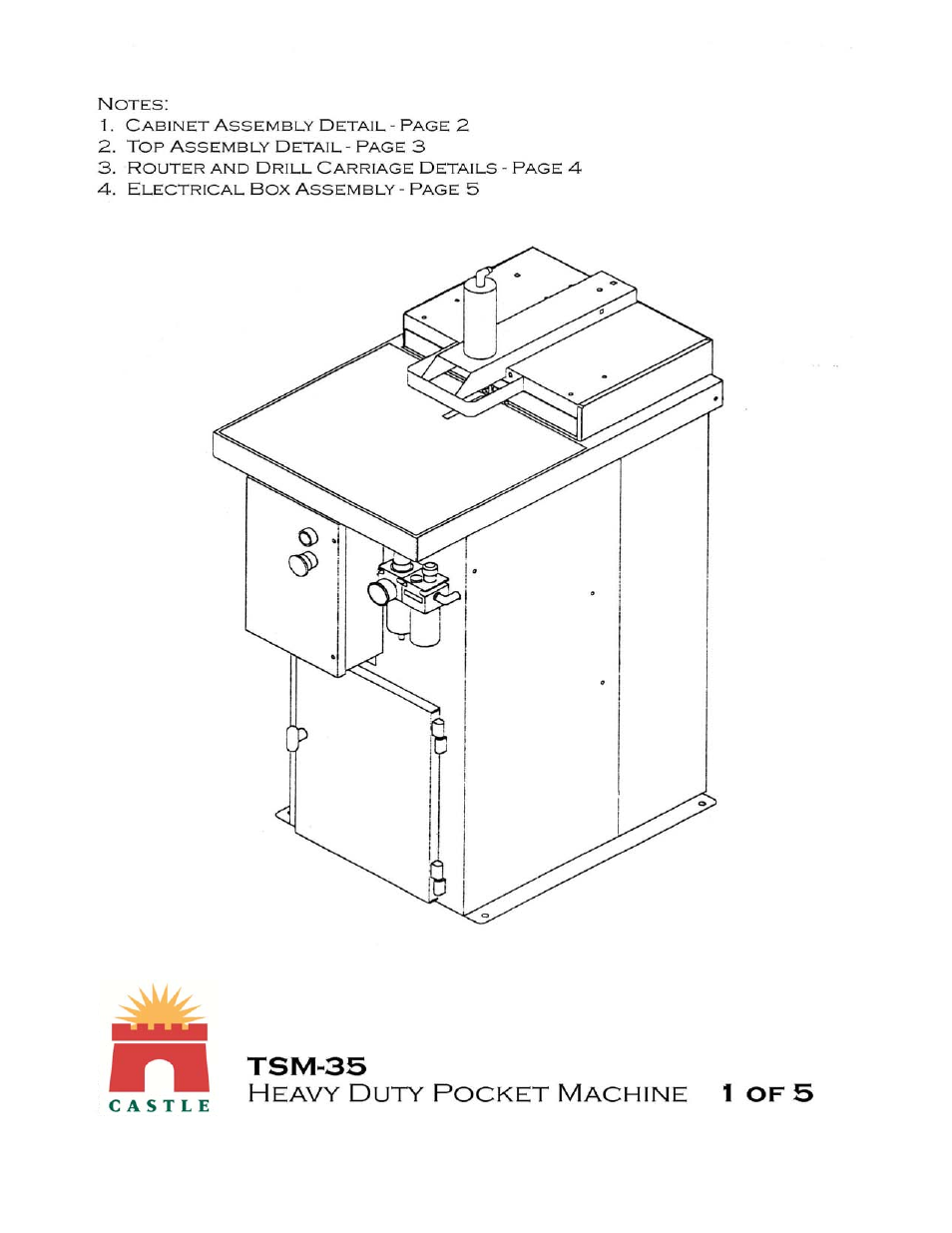 Drawing 1 | Castle TSM-35 Serial 60344 to 61824 Assembly Drawing & Parts User Manual | Page 2 / 13