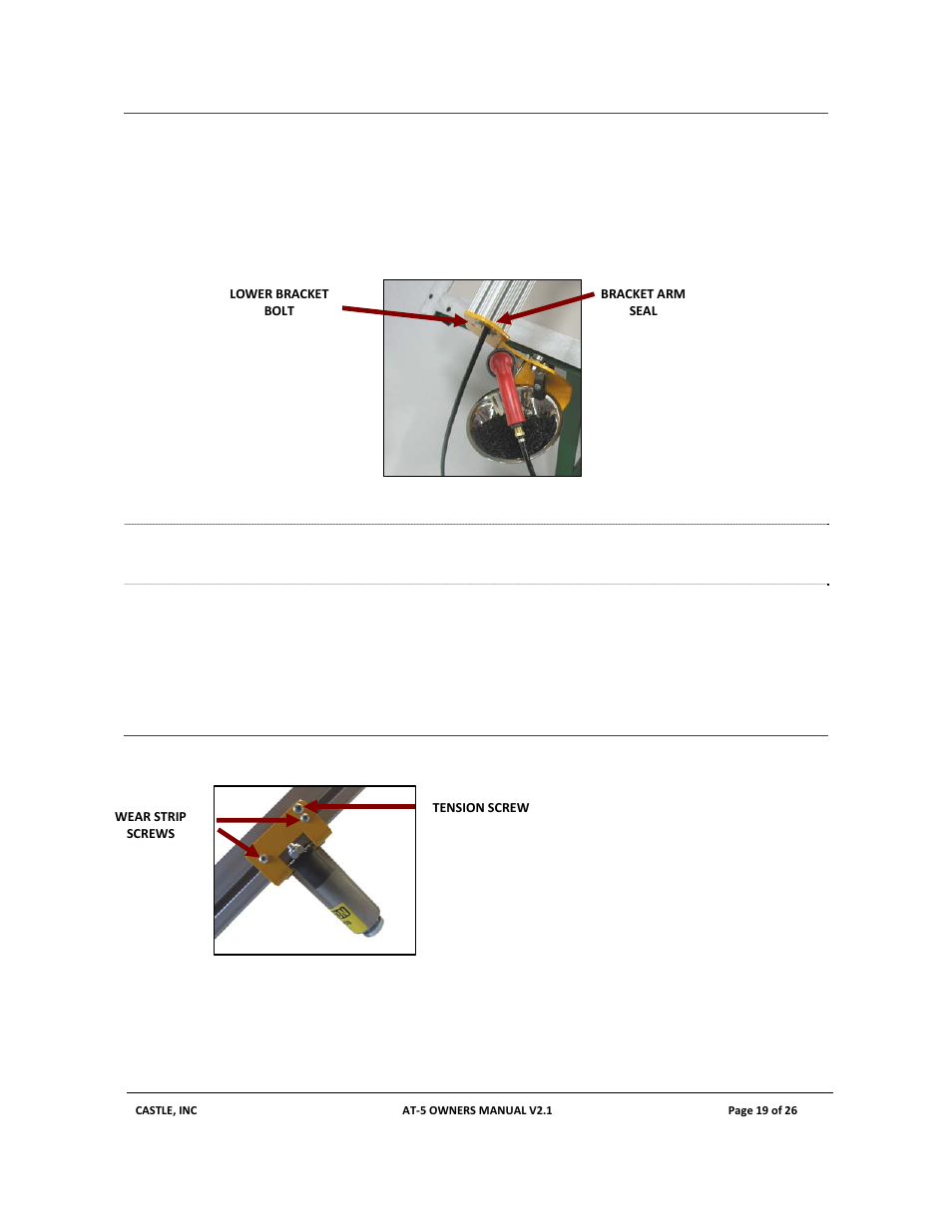 3 tightening bracket bolts, Removing the cylinder, Ightening | Racket, Olts, Emoving the, Ylinder, 4 removing the cylinder | Castle AT-5 User Manual | Page 19 / 26