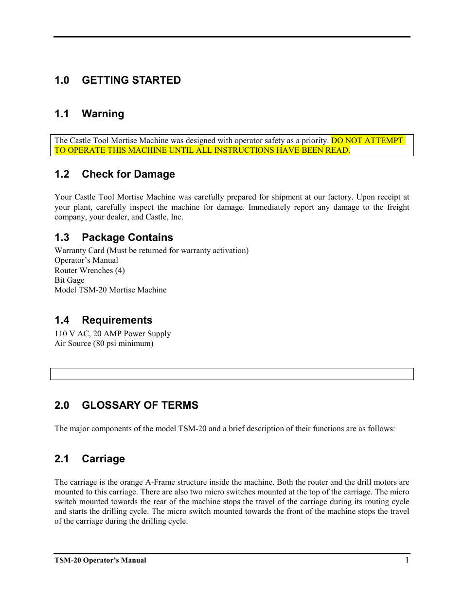 Castle TSM-20 Operator Manual User Manual | Page 3 / 7