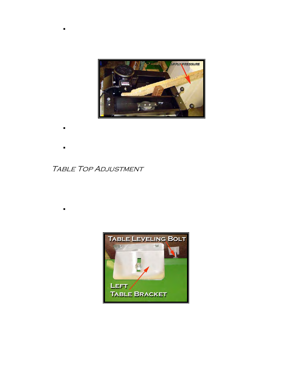 Table top adjustment | Castle LB-23 Operator Manual User Manual | Page 13 / 26