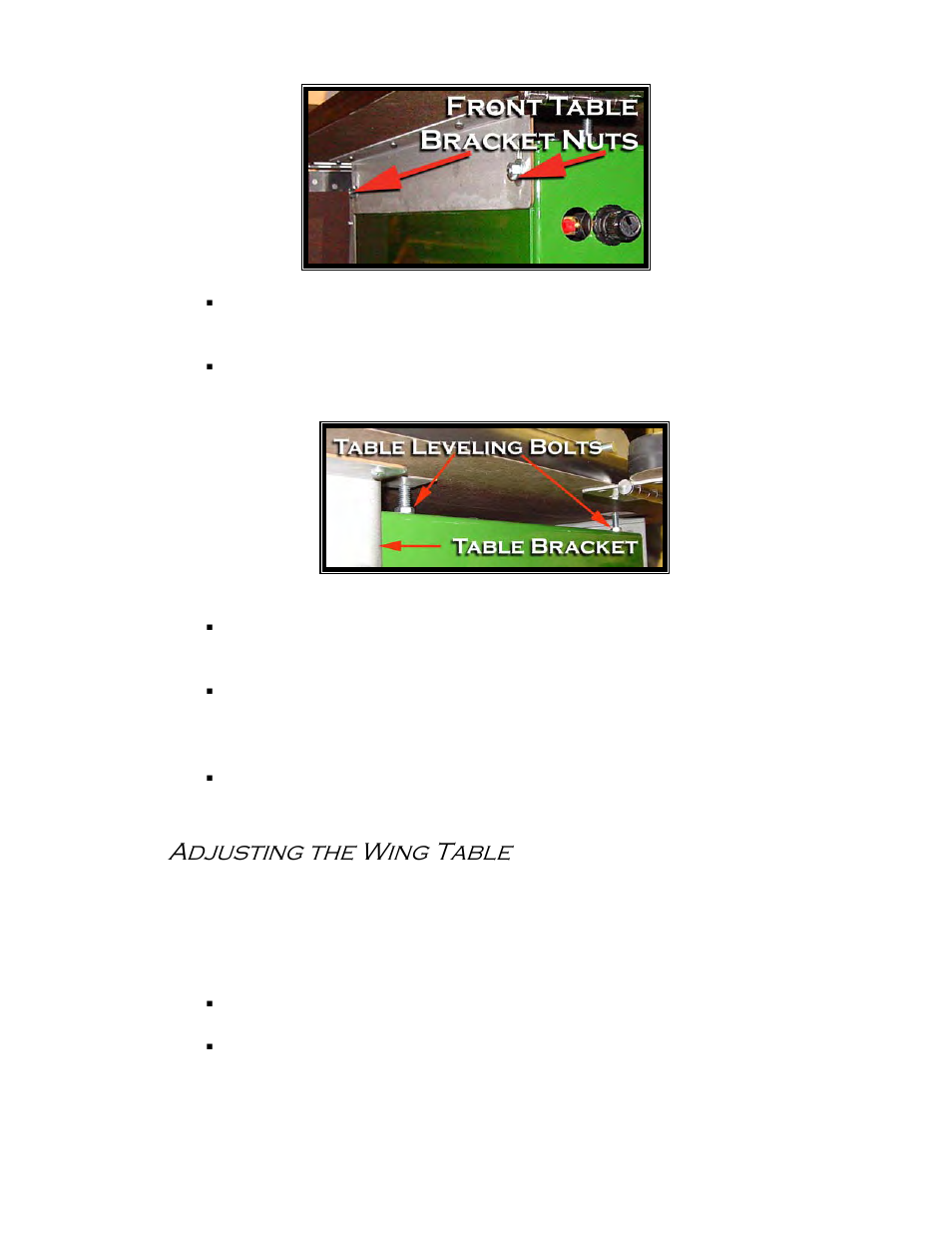 Adjusting the wing table | Castle LB-23 Operator Manual User Manual | Page 14 / 26