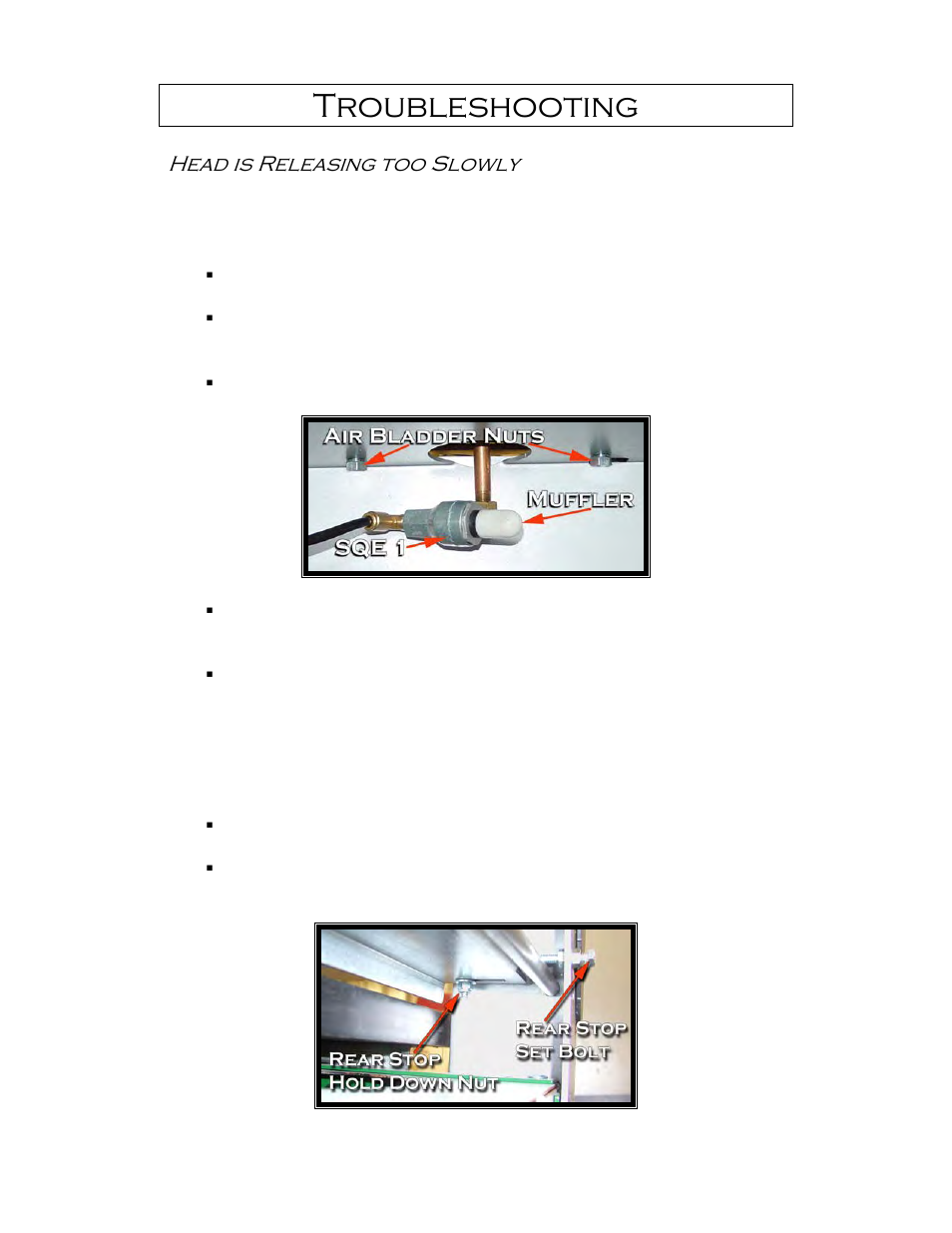 Troubleshooting, Head is releasing too slowly | Castle LB-23 Operator Manual User Manual | Page 21 / 26