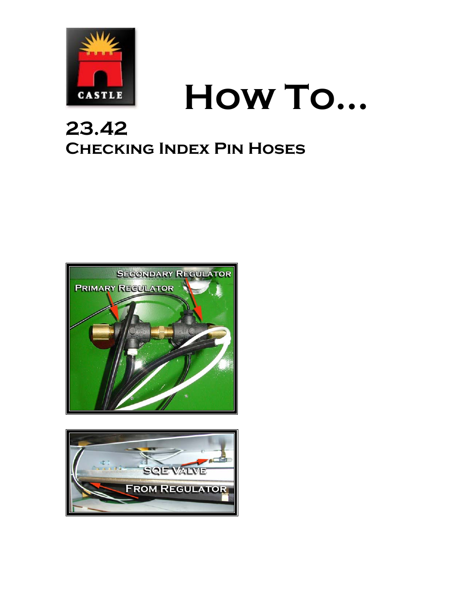 How to, Checking index pin hoses, Inside machine view | Rear machine view | Castle LB-23 Diagnostics Manual User Manual | Page 11 / 30