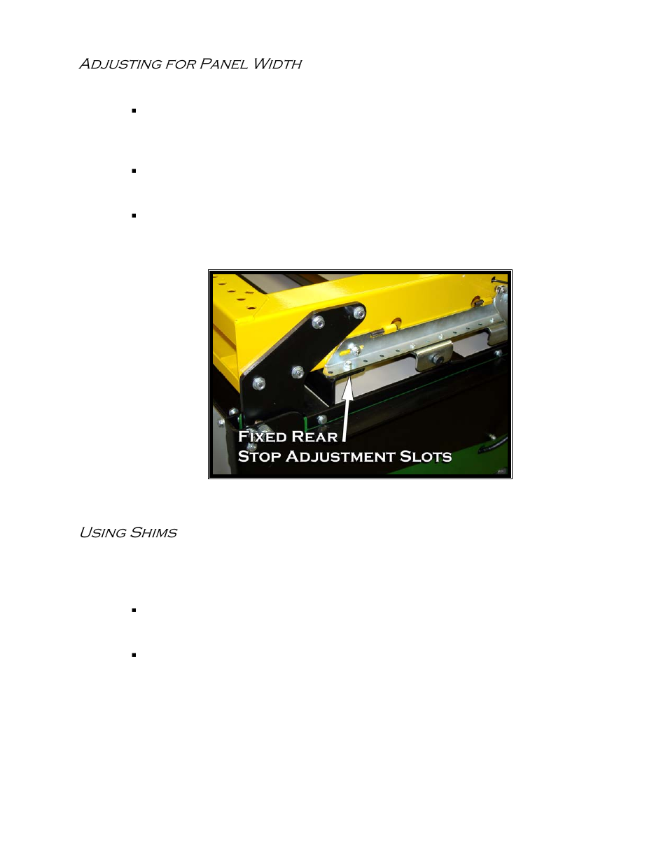 Adjusting for panel width, Using shims | Castle 30 Express User Manual | Page 12 / 20