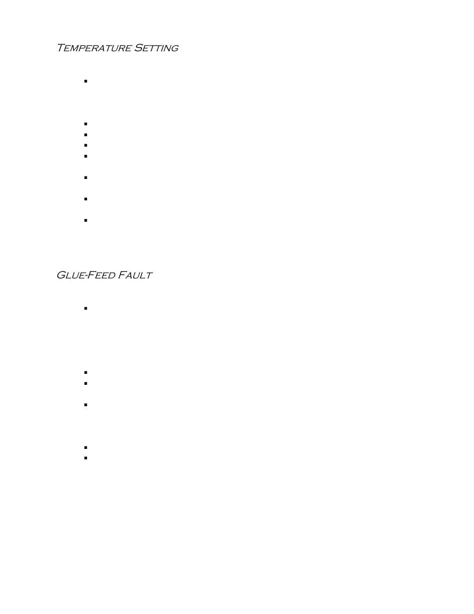 Temperature setting, Glue-feed fault | Castle Equalizer Edgebander User Manual | Page 15 / 28