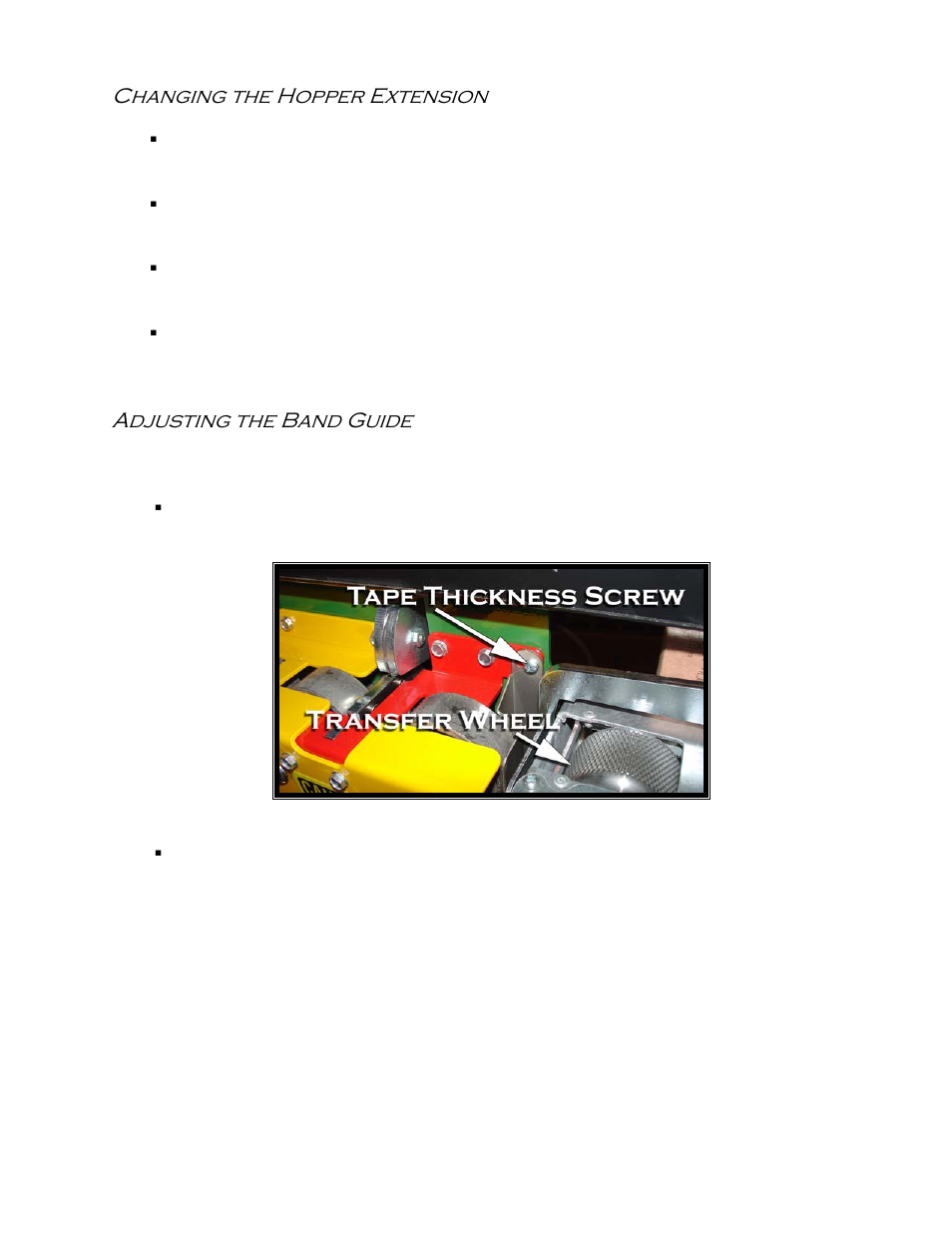 Changing the hopper extension, Adjusting the band guide | Castle Equalizer Edgebander User Manual | Page 19 / 28
