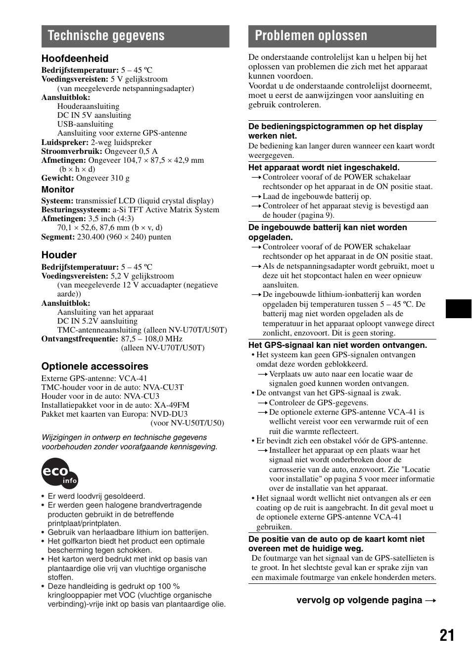 Technische gegevens, Problemen oplossen, Technische gegevens problemen oplossen | Sony NV-U70T User Manual | Page 103 / 216