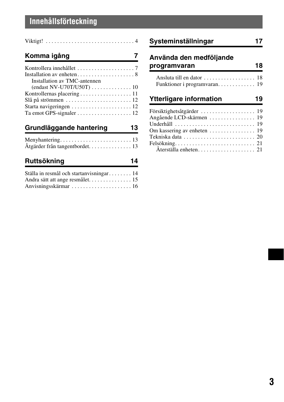 Innehållsförteckning | Sony NV-U70T User Manual | Page 129 / 216