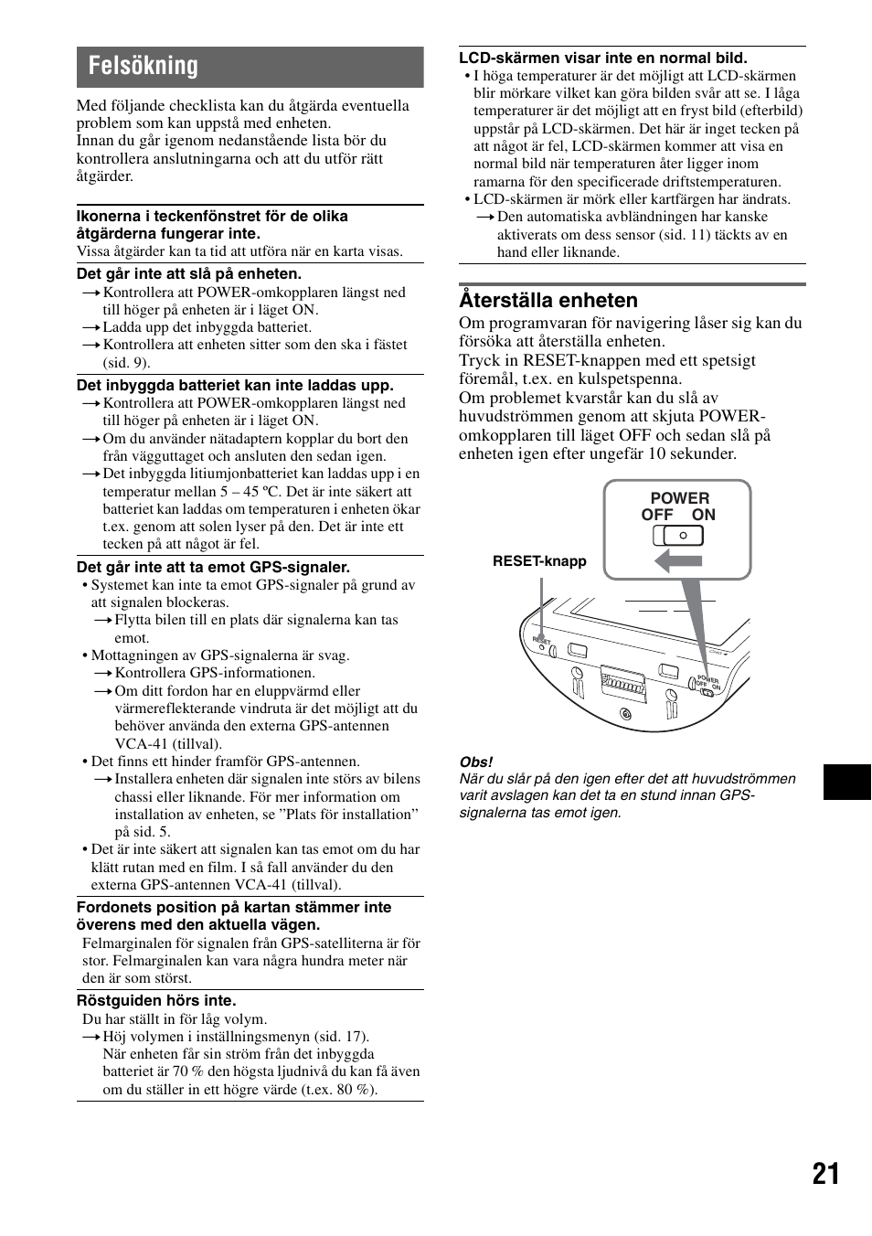 Felsökning, Återställa enheten | Sony NV-U70T User Manual | Page 147 / 216