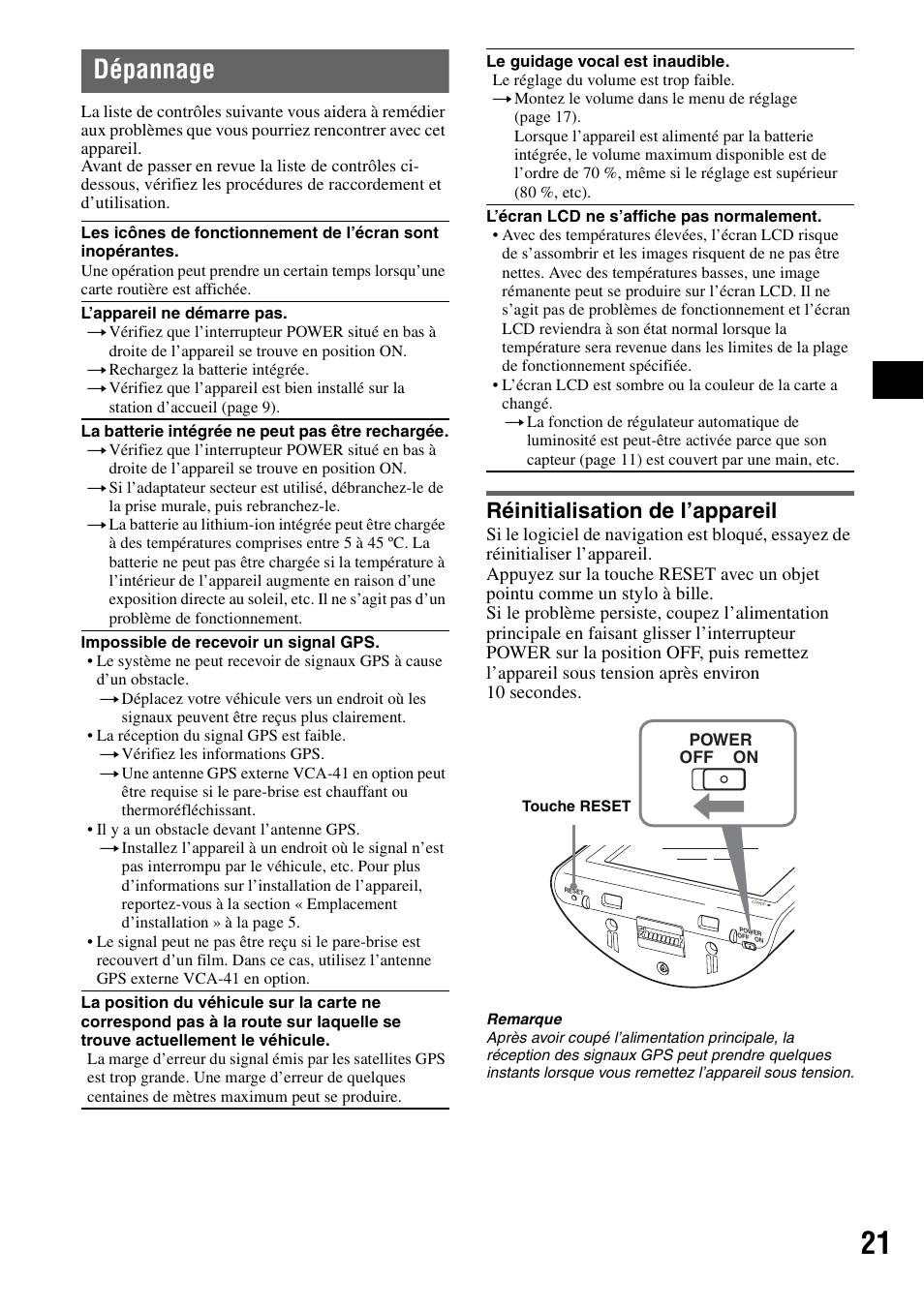 Dépannage, Réinitialisation de l’appareil | Sony NV-U70T User Manual | Page 63 / 216