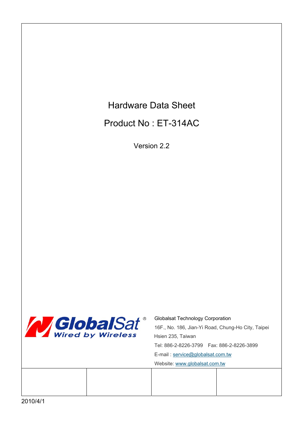 GLOBALSAT ET-314 GPS Engine Board User Manual | 22 pages