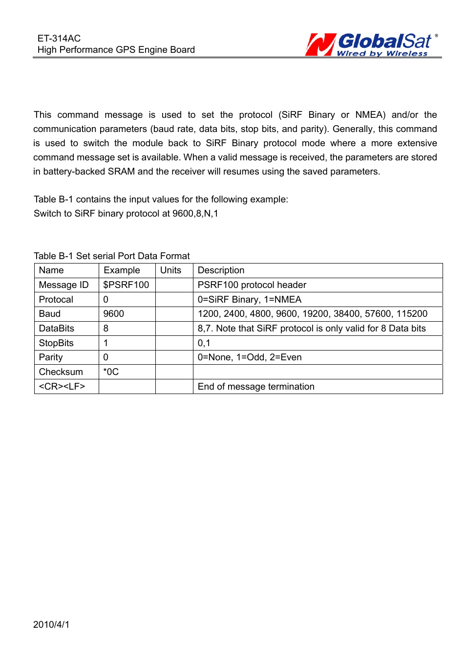 Nmea input command | GLOBALSAT ET-314 GPS Engine Board User Manual | Page 14 / 22