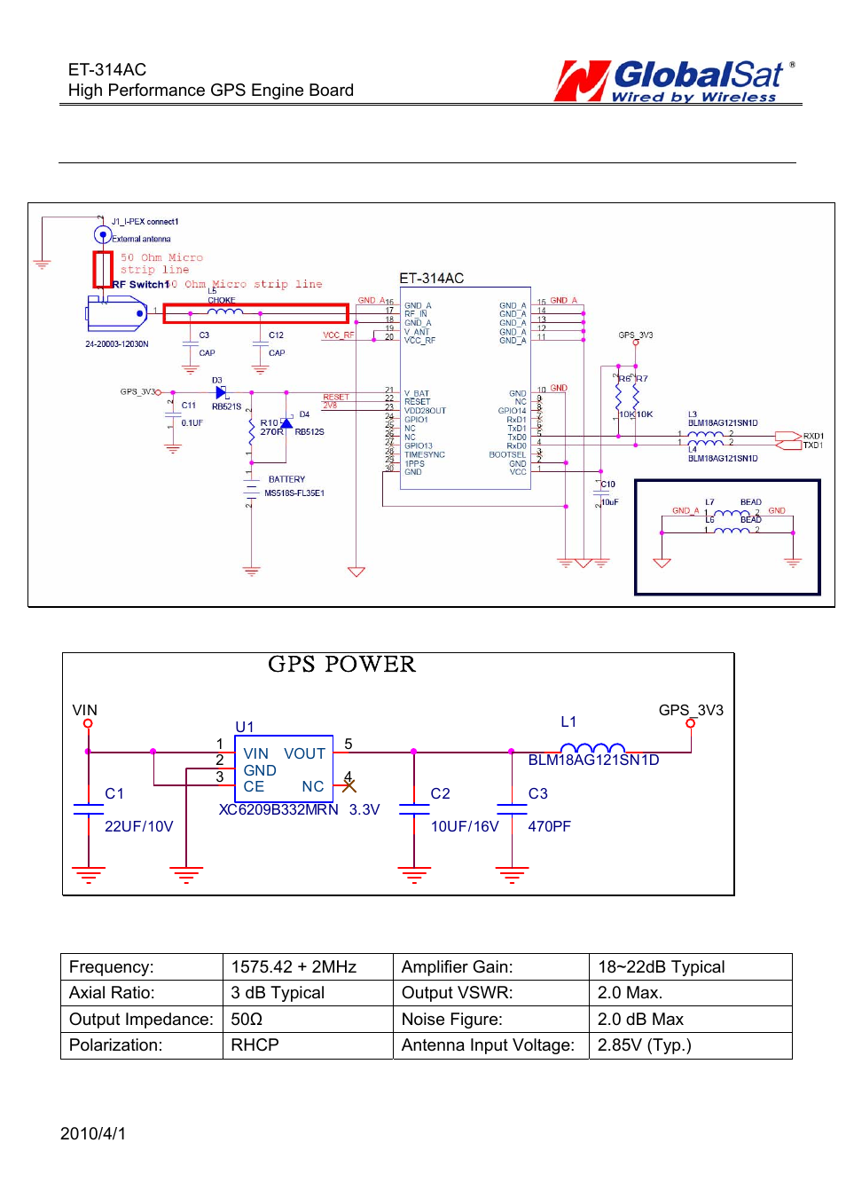 Application circuit, Power circuit, Application | Application circuit power circuit, Gps power | GLOBALSAT ET-314 GPS Engine Board User Manual | Page 7 / 22