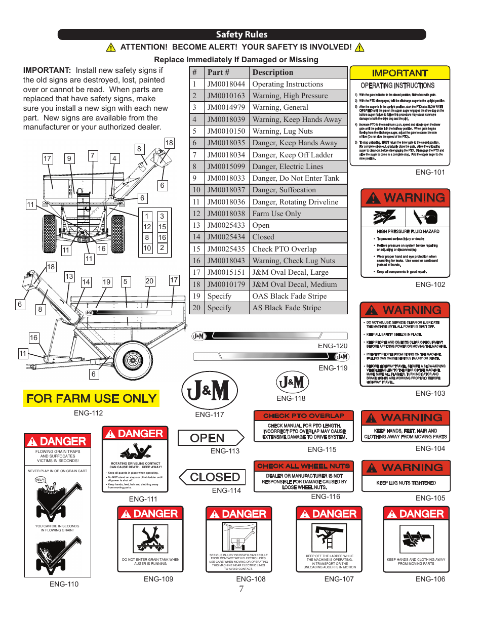 Safety rules, Part # description | J&M 1000-20 User Manual | Page 7 / 31