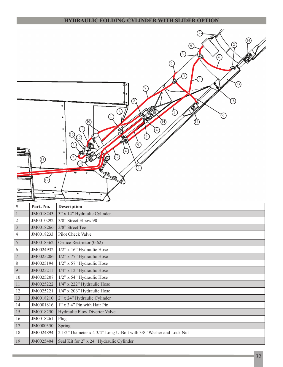 32 hydraulic folding cylinder with slider option | J&M GC-24T Manual User Manual | Page 33 / 39