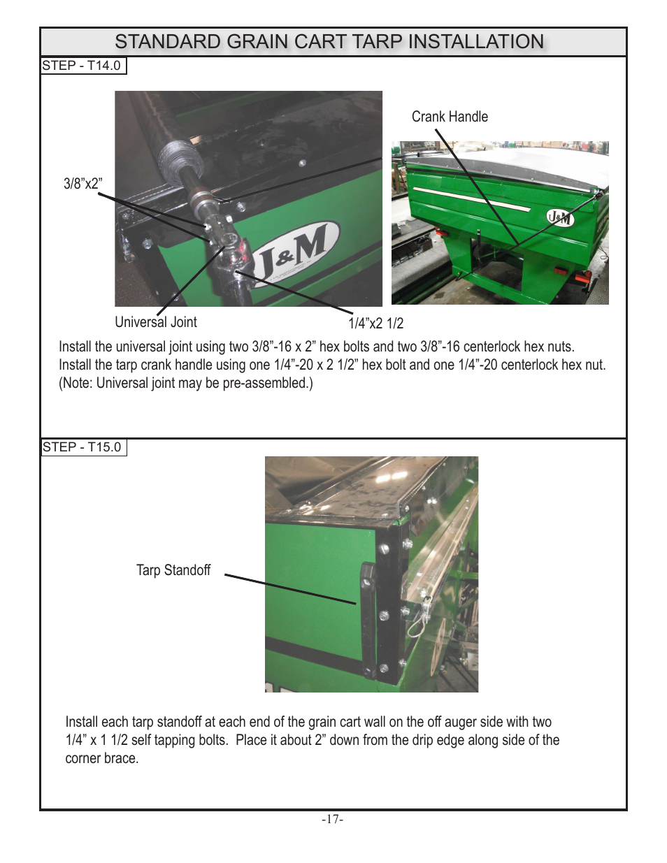 Standard grain cart tarp installation | J&M GRAIN CARTS Leaner Setup User Manual | Page 18 / 18