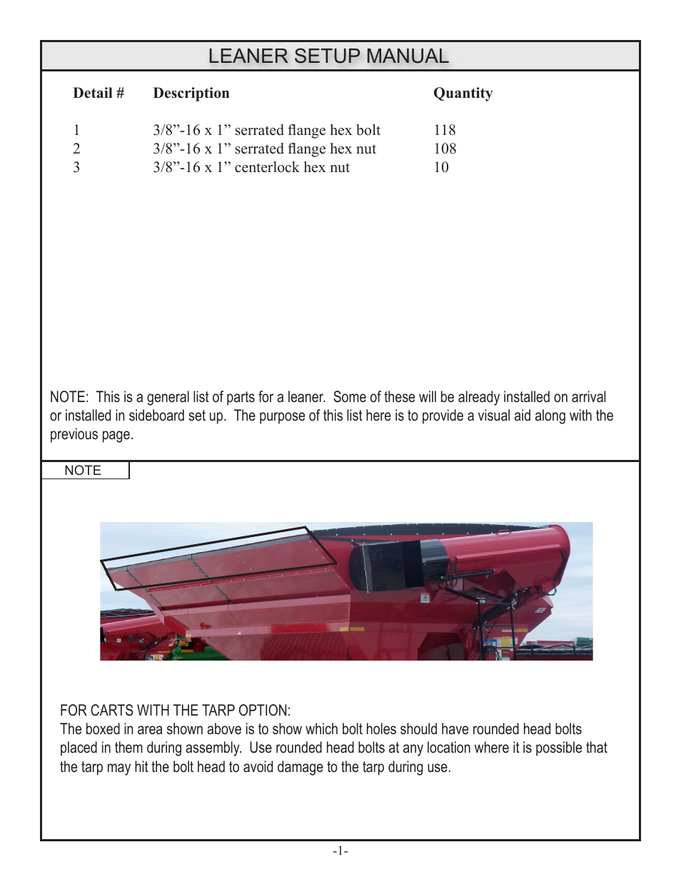 Leaner setup manual | J&M GRAIN CARTS Leaner Setup User Manual | Page 2 / 18