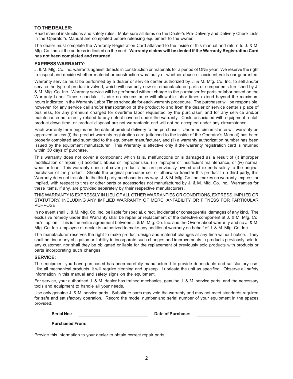 J&M 250-7SB User Manual | Page 2 / 12