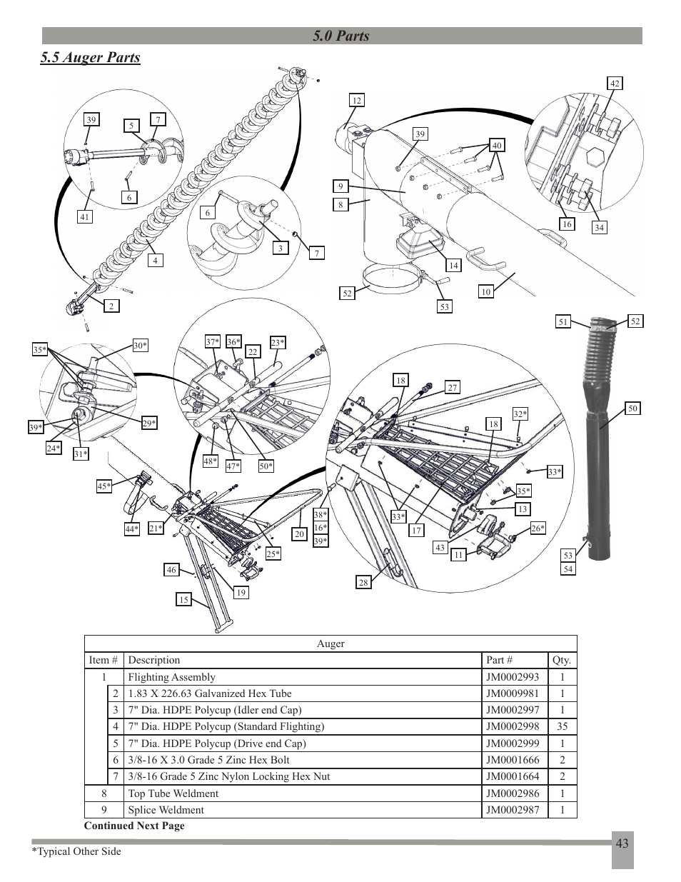0 parts, 5 auger parts | J&M 375ST User Manual | Page 46 / 62