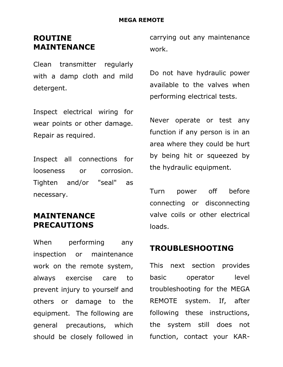 Routine maintenance, Maintenance precautions, Troubleshooting | J&M 375ST Remote User Manual | Page 16 / 24