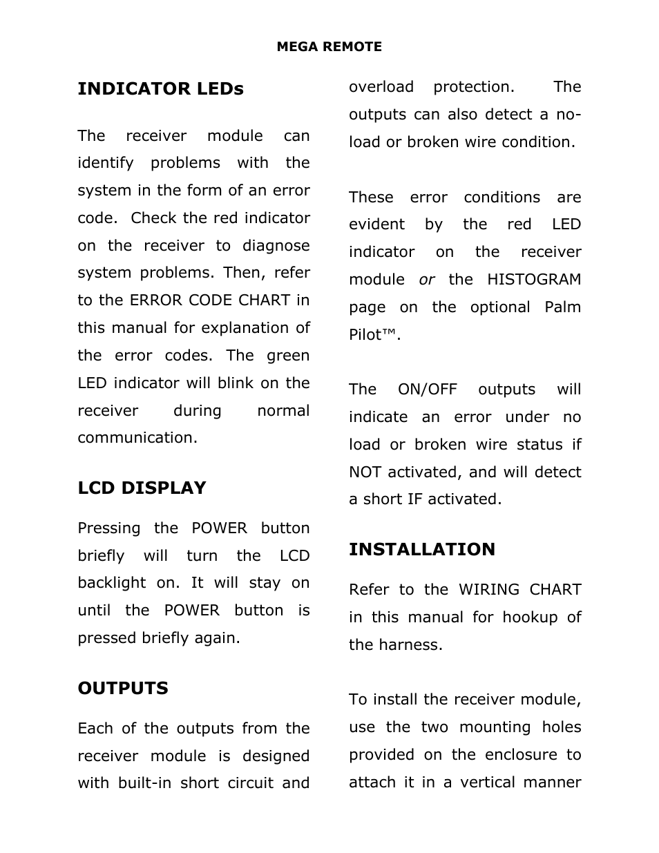 Indicator leds, Lcd display, Outputs | Installation | J&M 375ST Remote User Manual | Page 5 / 24