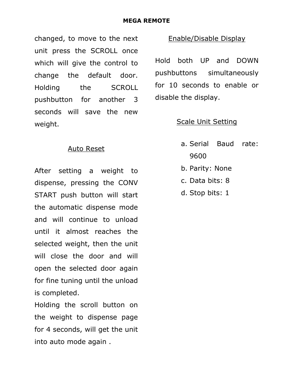 Auto reset, Enable/disable display, Scale unit setting | J&M 375ST Remote User Manual | Page 8 / 24