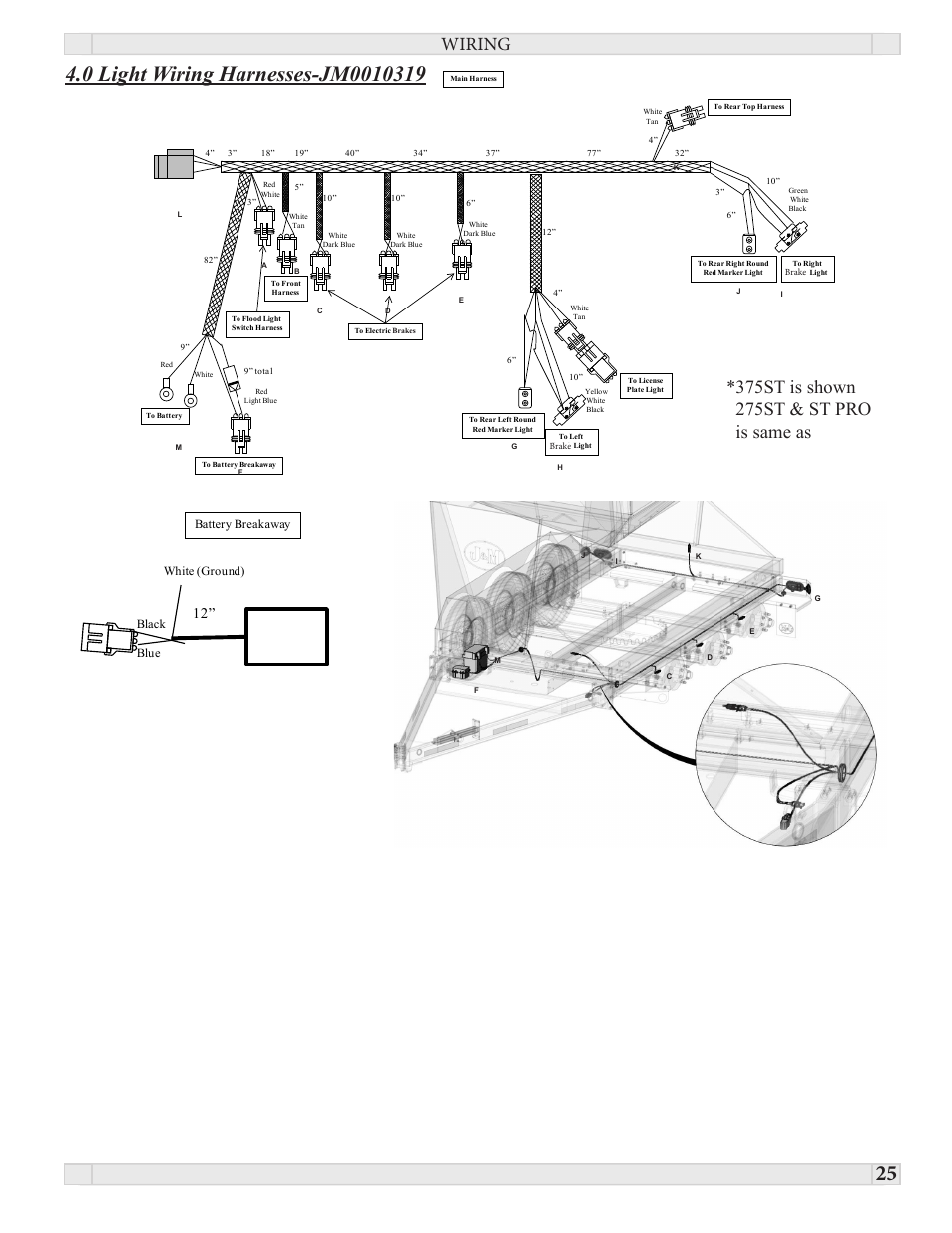 Wiring, Black blue, White (ground) battery breakaway | J&M PRO 450 User Manual | Page 25 / 31