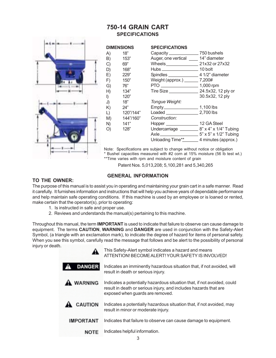 14 grain cart | J&M 750-14 User Manual | Page 3 / 29