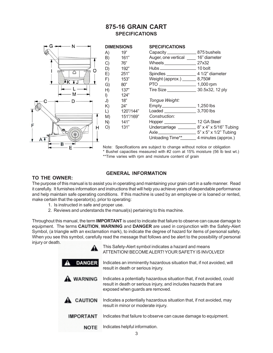 16 grain cart | J&M 875-16 User Manual | Page 3 / 29