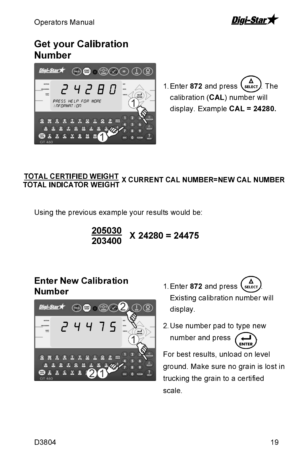 Get your calibration number, Enter new calibration number | J&M GT460 User Manual | Page 19 / 31