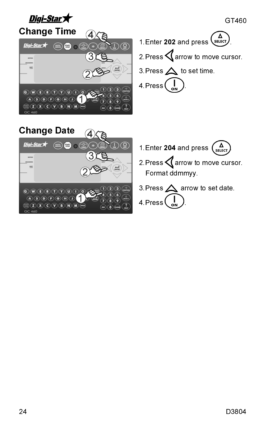Change time, Change date | J&M GT460 User Manual | Page 24 / 31