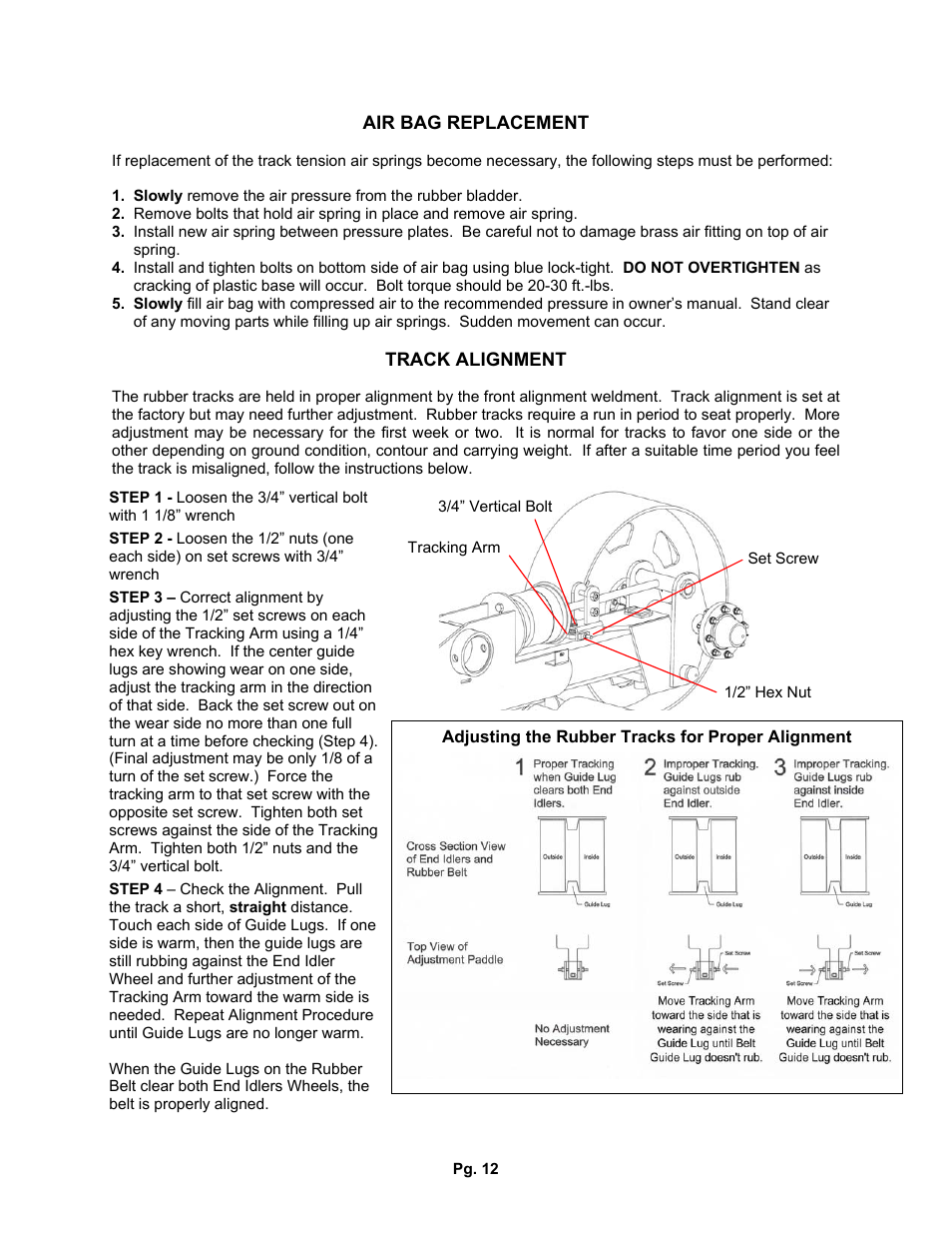 Air bag replacement, Track alignment | J&M Storm Tracker 2 Track system 3660-36ST-2 User Manual | Page 12 / 15