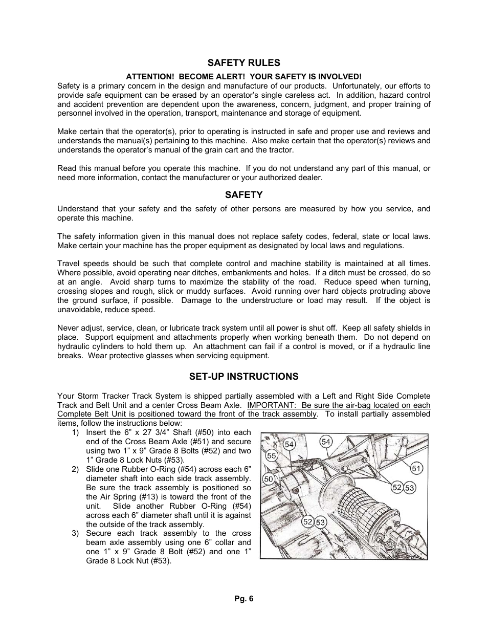 Safety rules, Safety, Set-up instructions | J&M Storm Tracker 2 Track system 3660-36ST-2 User Manual | Page 6 / 15