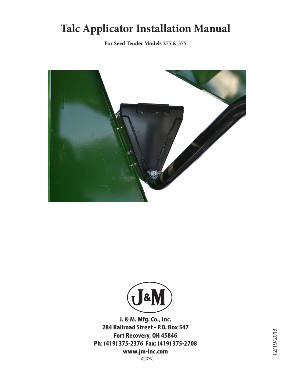 J&M Talc Applicator Set Up For Seed Tender 275 & 375 User Manual | 5 pages