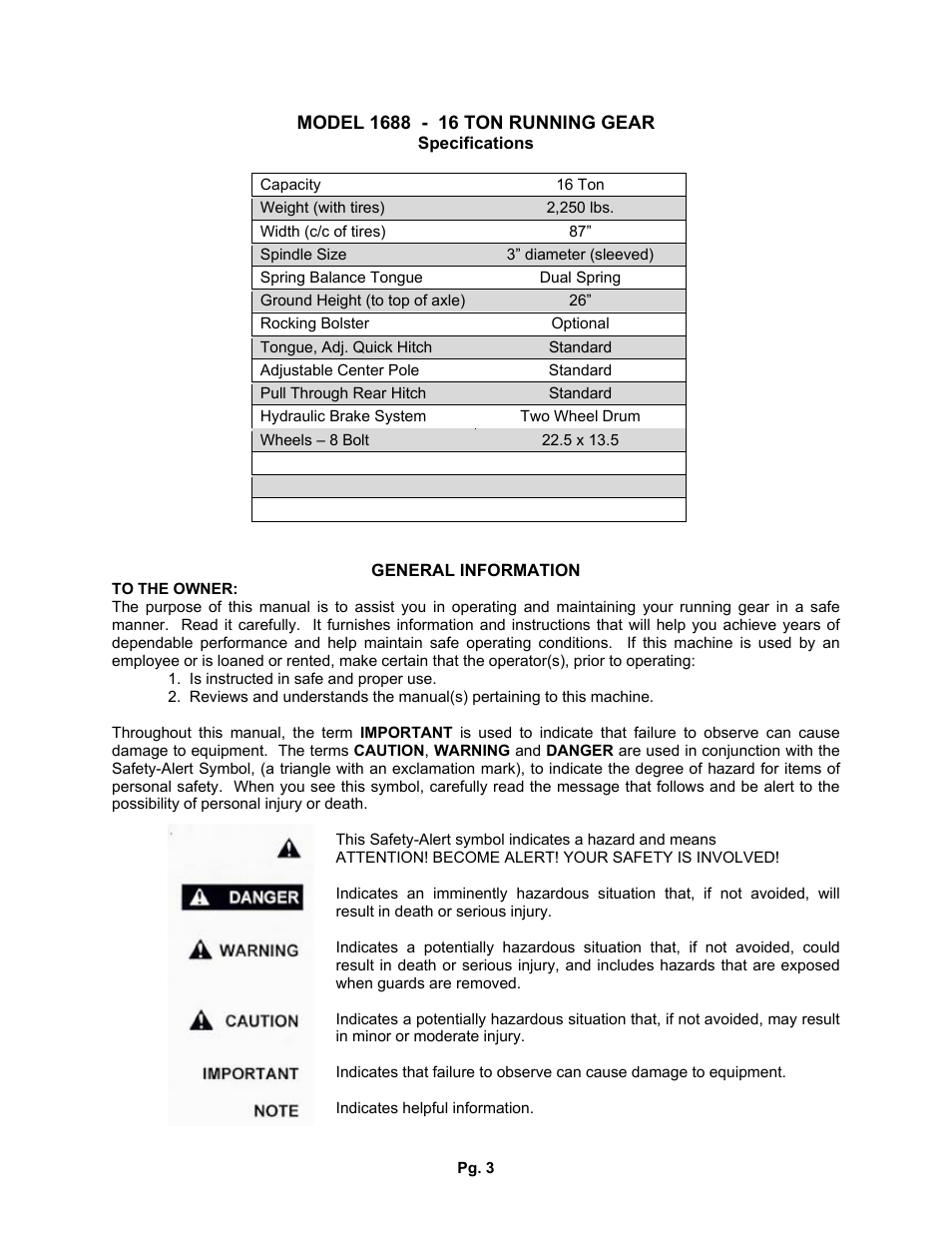 J&M 1688 Running Gear User Manual | Page 3 / 15