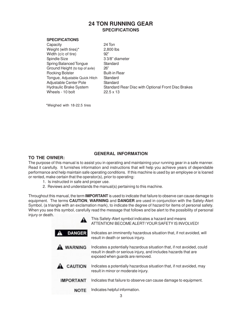 24 ton running gear | J&M 2494 Running Gear User Manual | Page 3 / 13